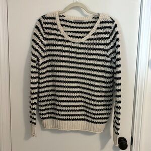 Gap 100% Cotton Navy Cream Striped Chunky Knit Sweater XL